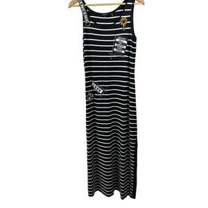 TRICOTTO Women's Striped Graphic Beaded Maxi Dress Black/White Size Medium